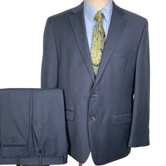 Chaps Suit Men 44R 37W 28L Navy Blue  Fleck Two Button‎ Modern Fit Wool Classic - Picture 1 of 16
